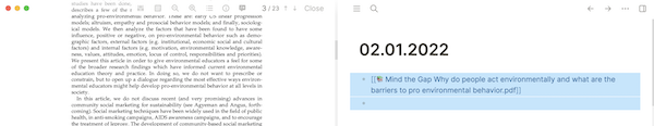 PDF reader left, Logseq right