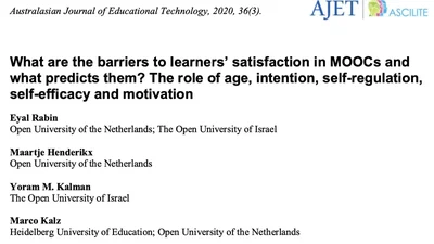 What are the barriers to learners’ satisfaction in MOOCs and what predicts them? The role of age, intention, self-regulation, self-efficacy and motivation featured image